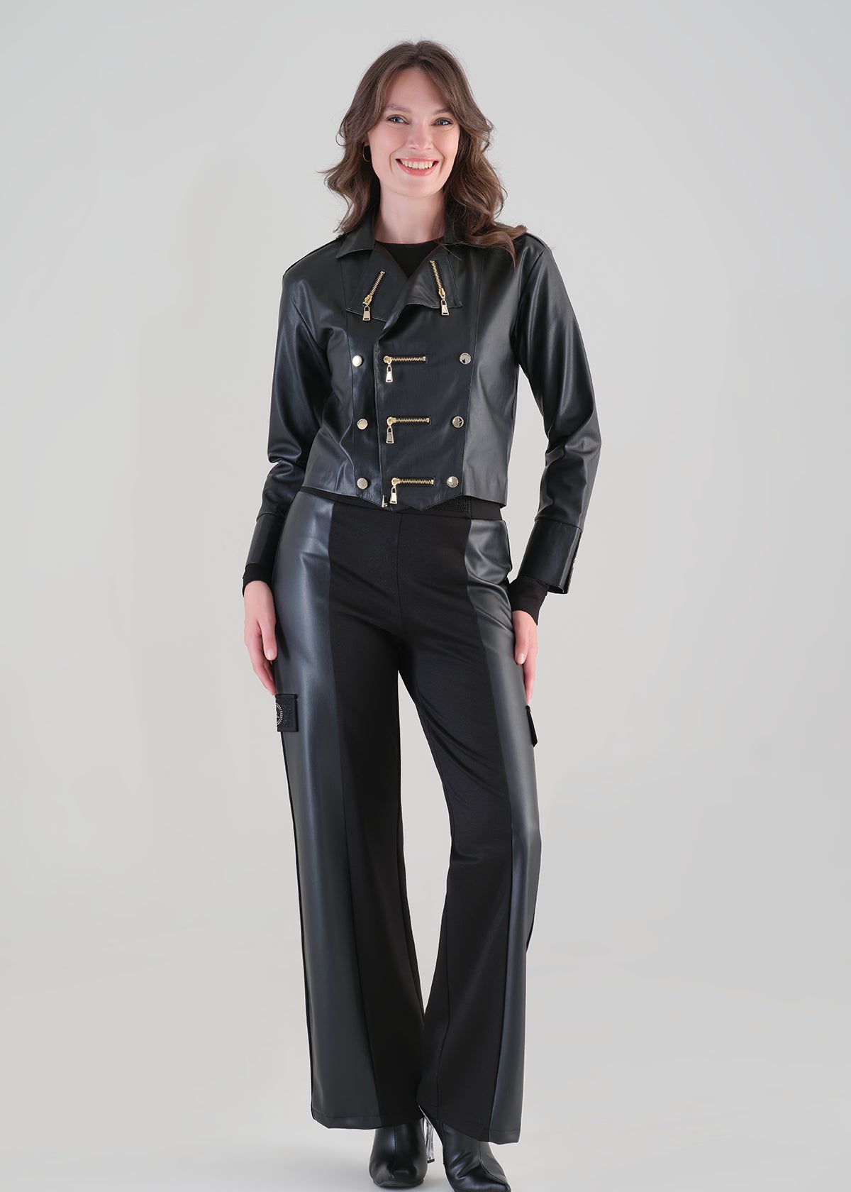 Adeline | Pantalon en tricot et cuir vegan