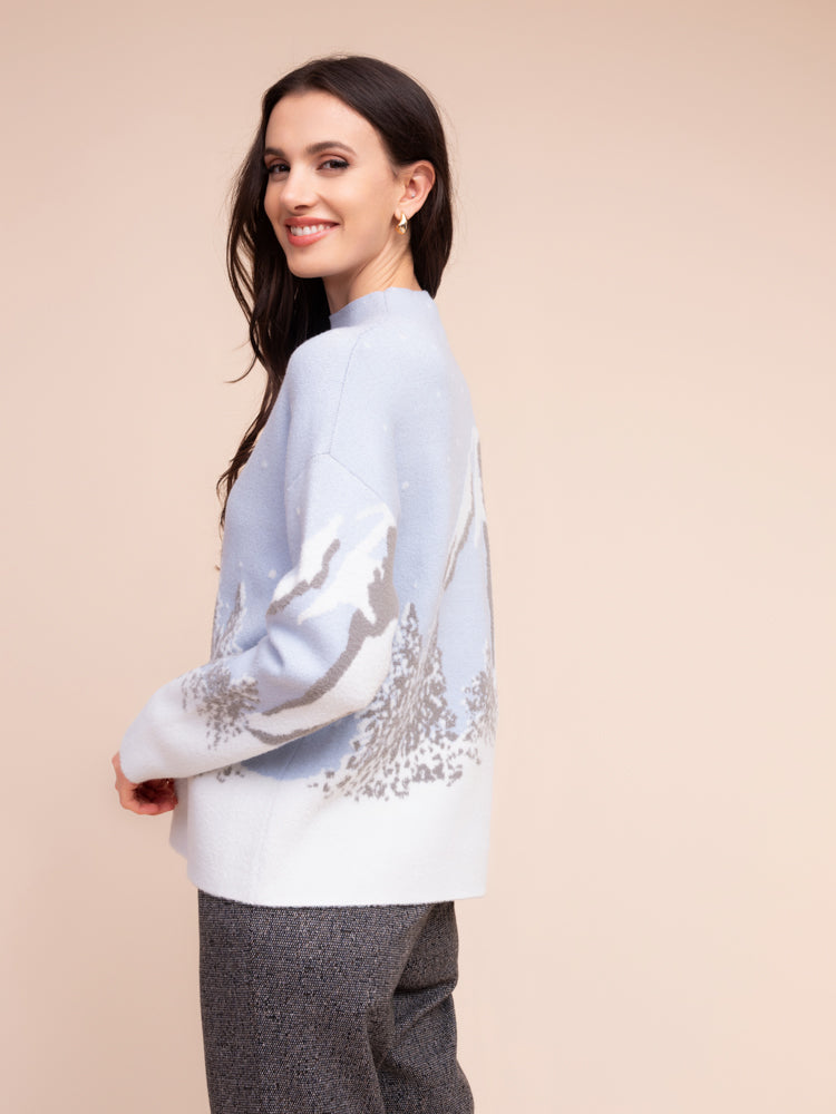 Wells | Pull imprimé paysage hivernal