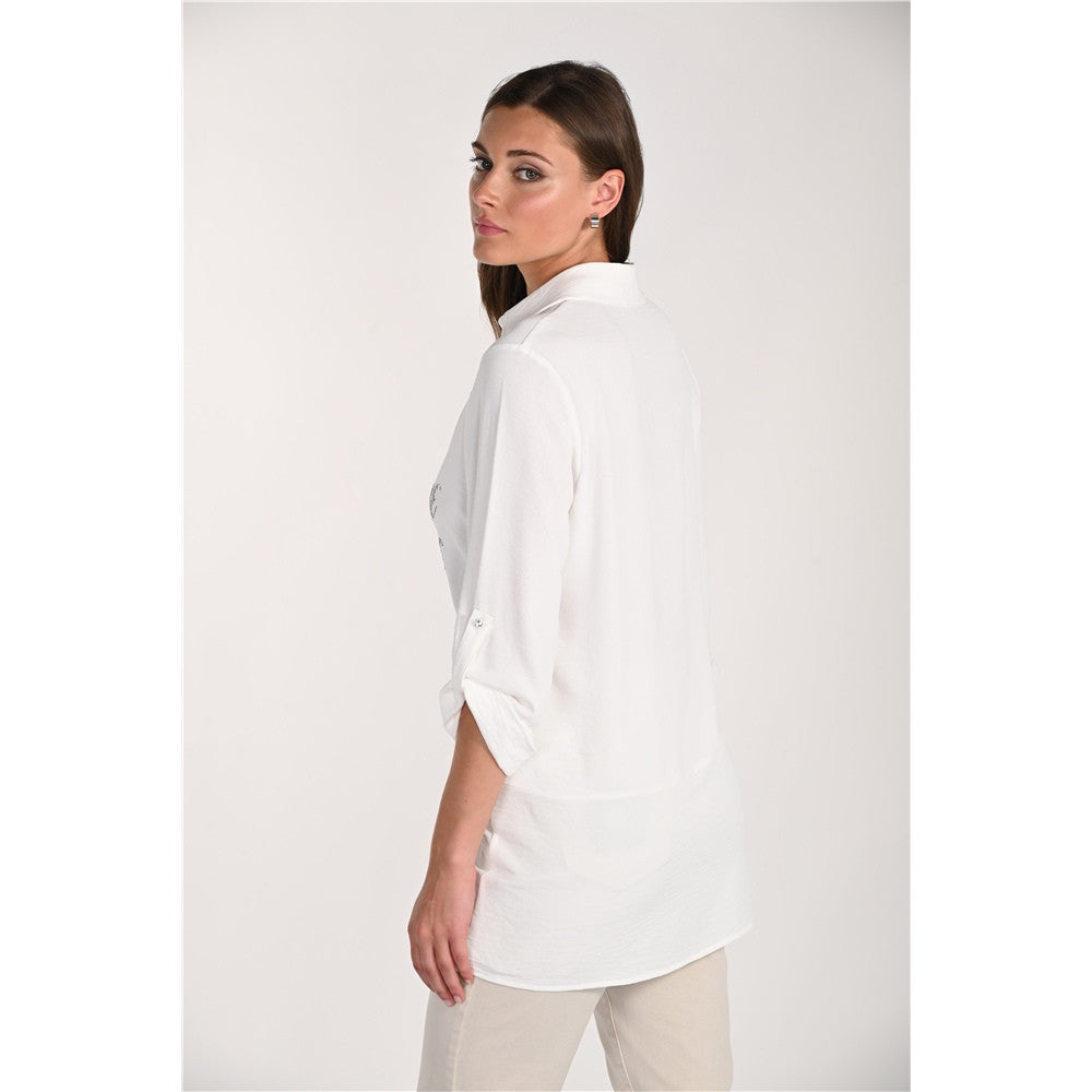 Blouse à appliqués floraux et détails scintillants