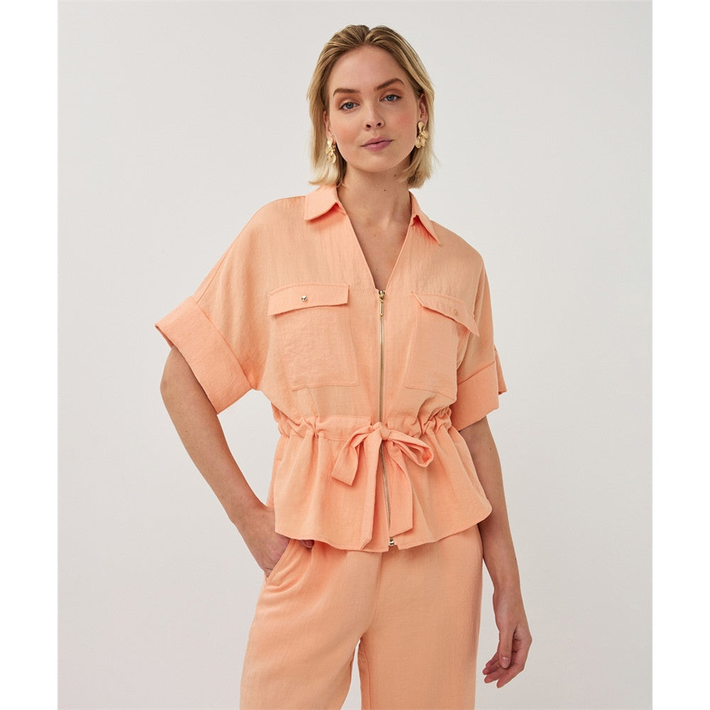 Blouse à fermoir et  taille nouée - Taille : 4 - Couleur : Cantaloup