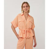 Blouse à fermoir et  taille nouée - Taille : 4 - Couleur : Cantaloup