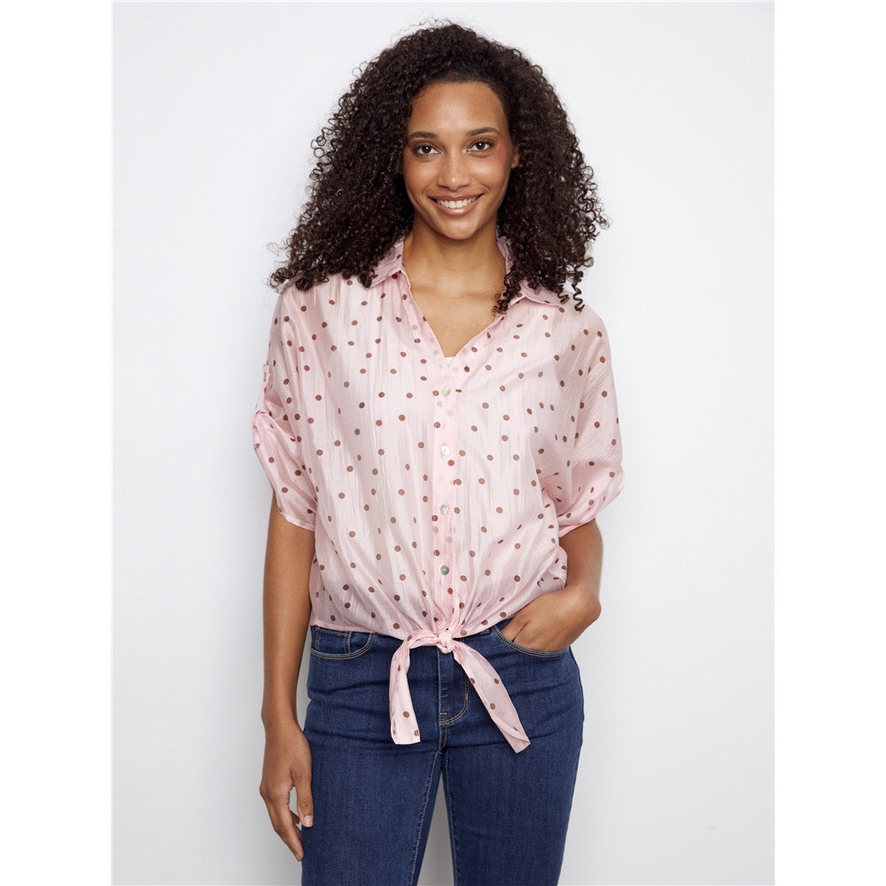 Blouse à pois en voile - Taille : MEDIUM - Couleur : Rose