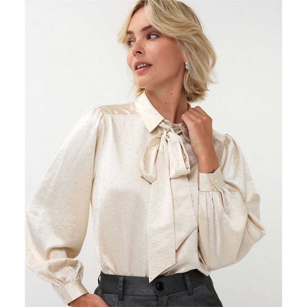 Blouse avec boucle et brillants - Taille : 8 - Couleur : Blanc cassé