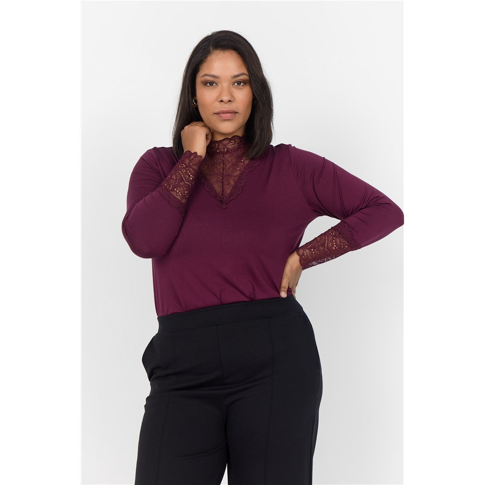 Blouse avec dentelle - Taille : 1X - Couleur : Bordeaux
