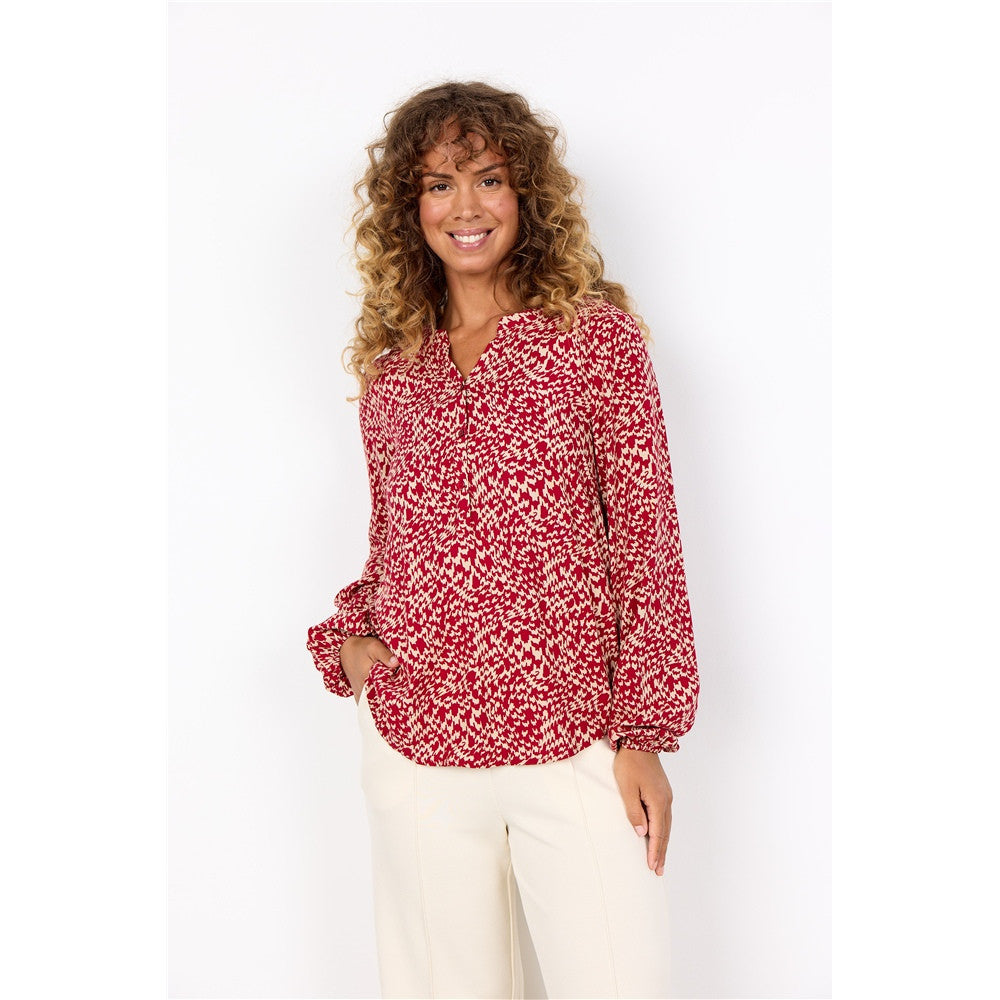 Blouse avec imprimé abstrait - Taille : XSMALL - Couleur : Rouge/Beige