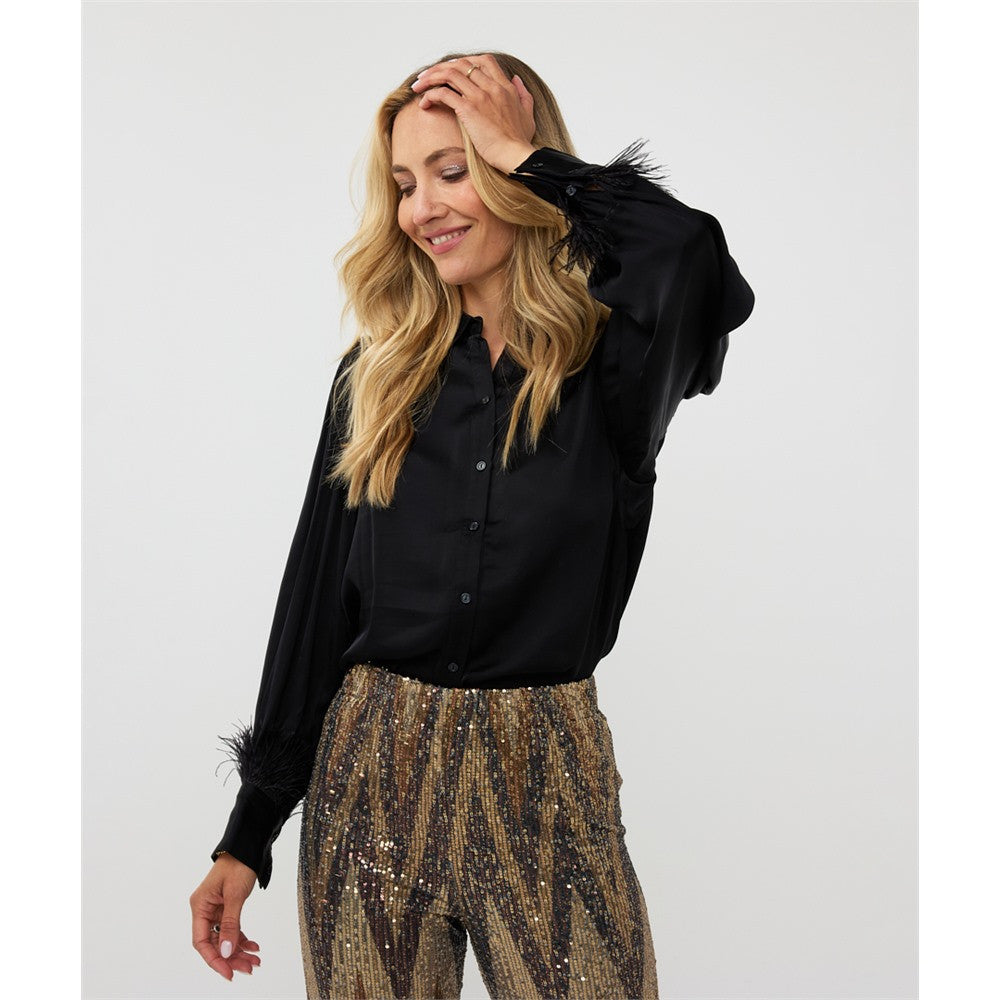 Blouse avec plumes - Taille : 12 - Couleur : Noir