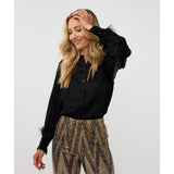 Blouse avec plumes - Taille : 12 - Couleur : Noir