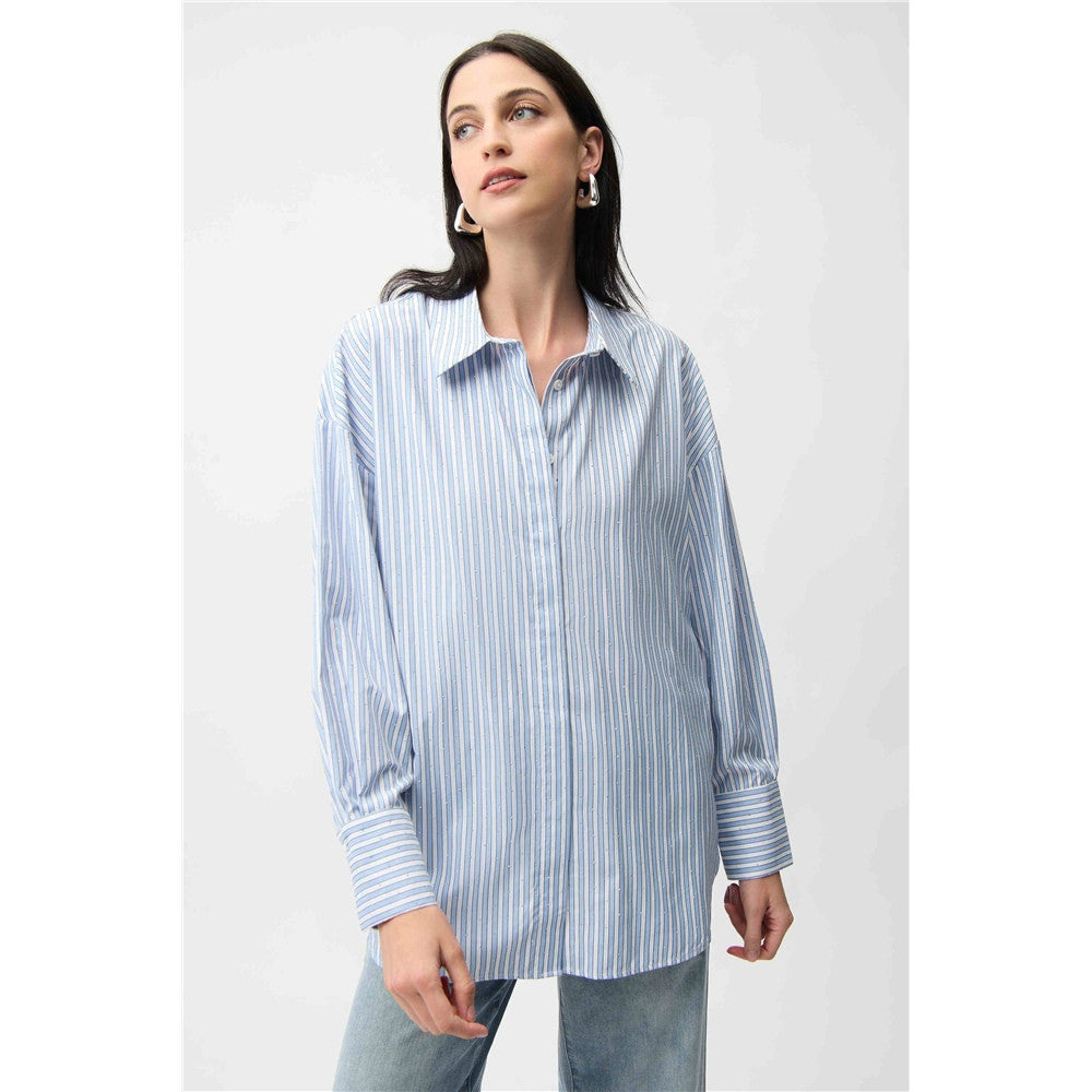 Blouse boxy en Tencel à rayures - Taille : LARGE - Couleur : Bleu/Vanille