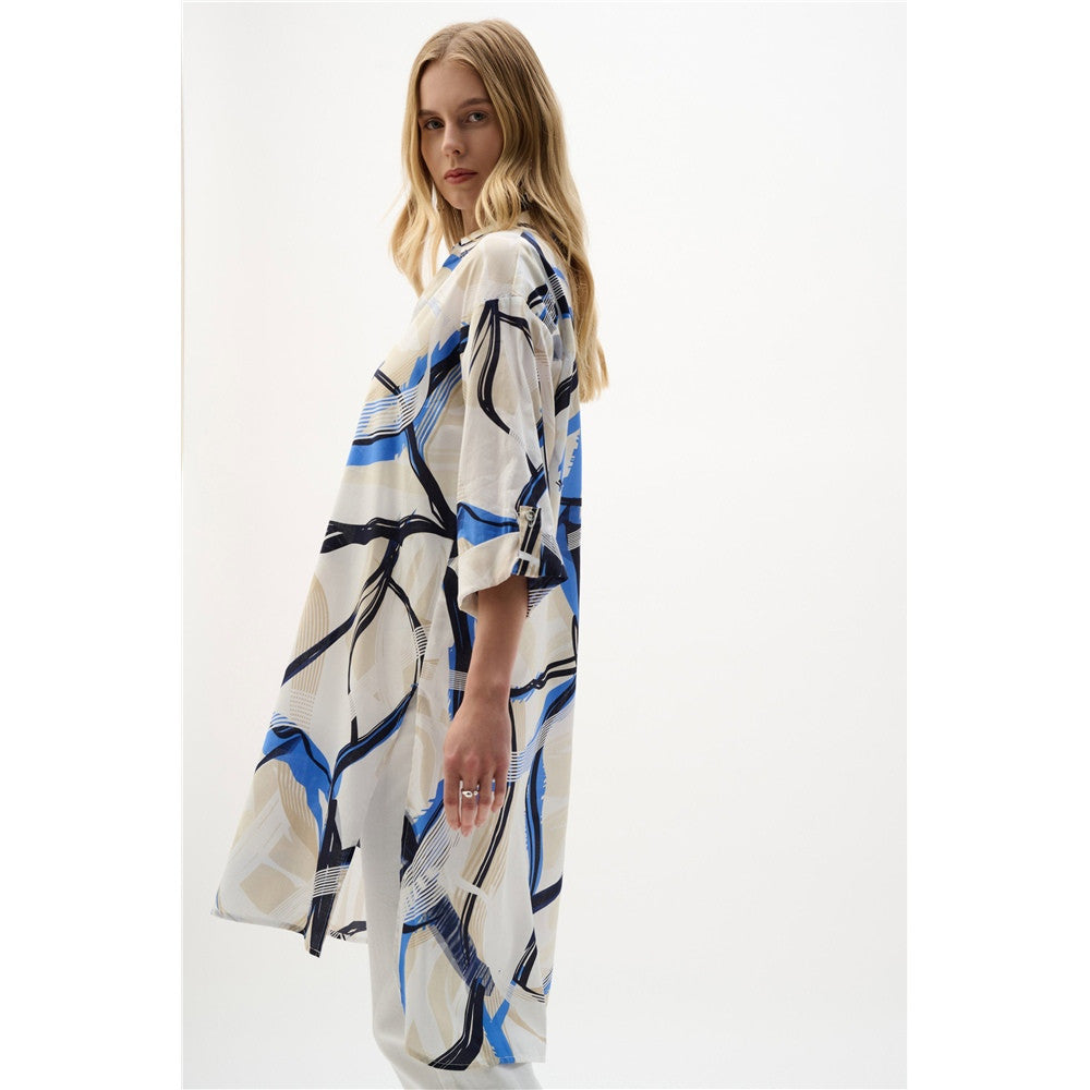 Blouse droite en voile de coton à imprimé abstrait