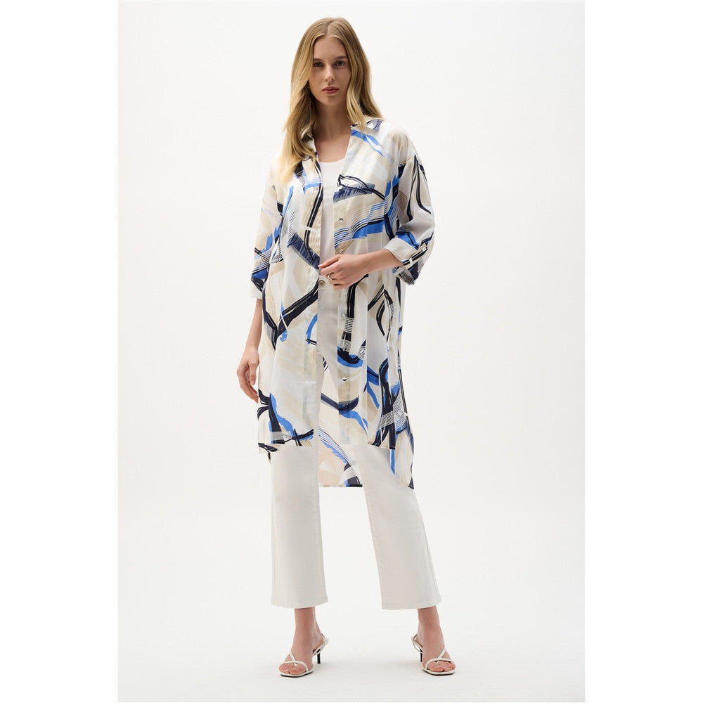 Blouse droite en voile de coton à imprimé abstrait