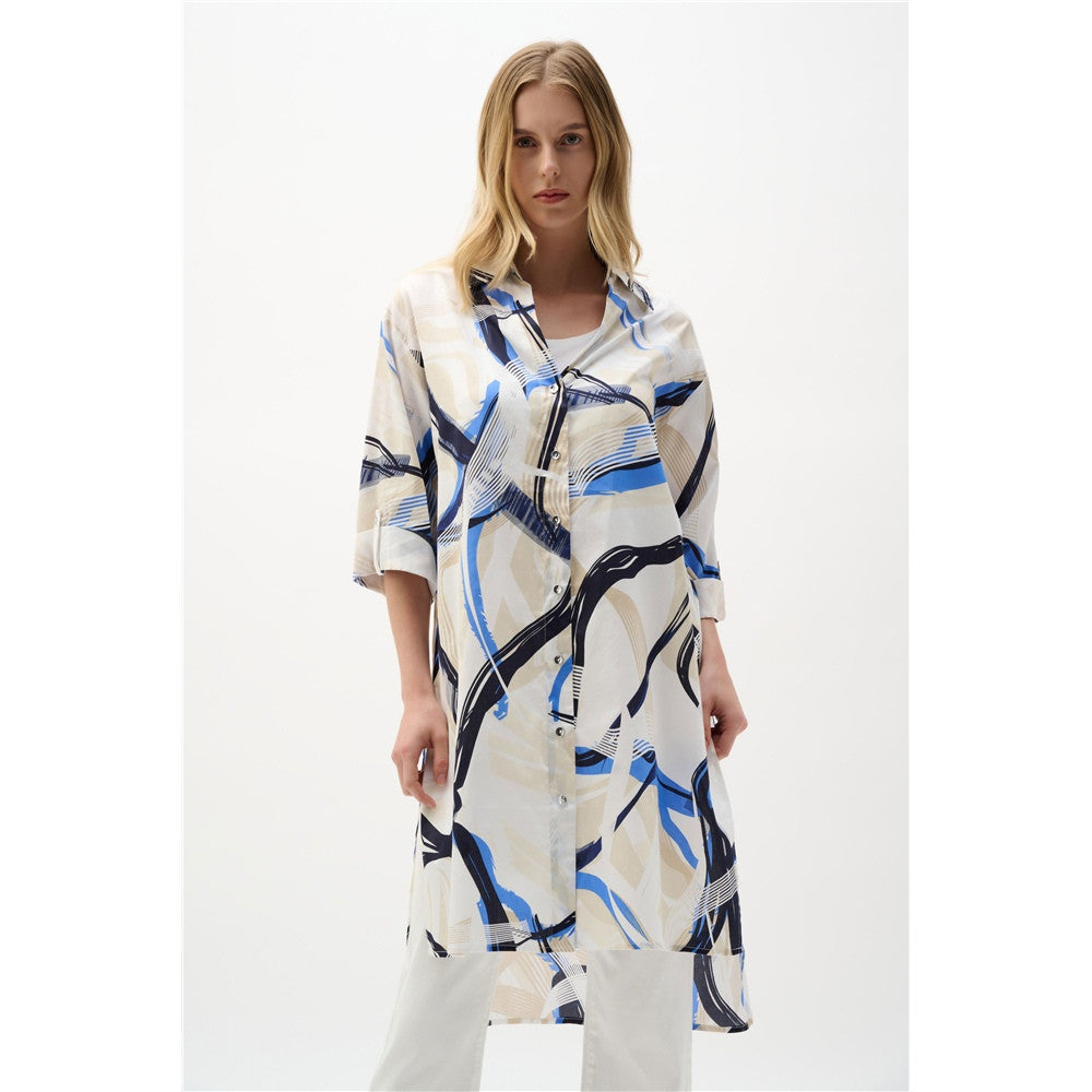Blouse droite en voile de coton à imprimé abstrait - Taille : MEDIUM - Couleur : Multi/Vanille