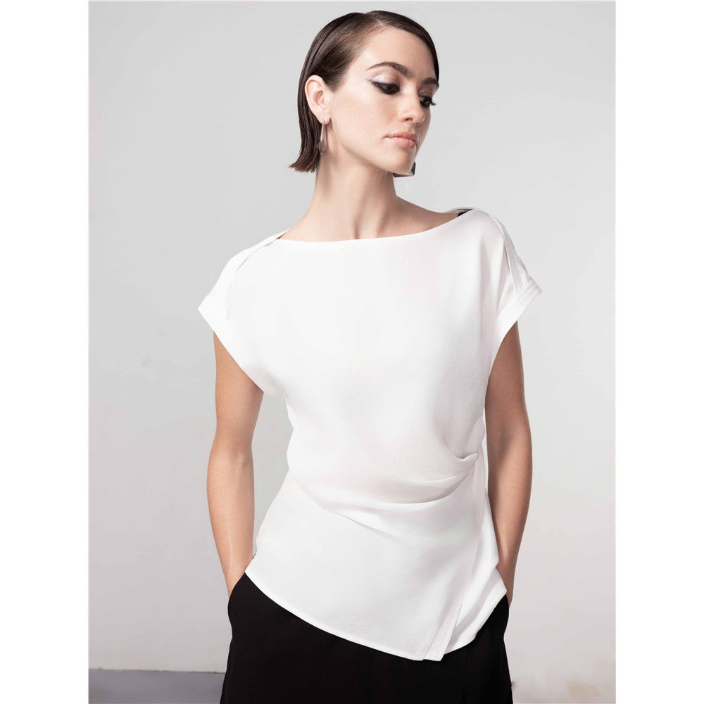 Blouse encolure bateau - Taille : LARGE - Couleur : Blanc