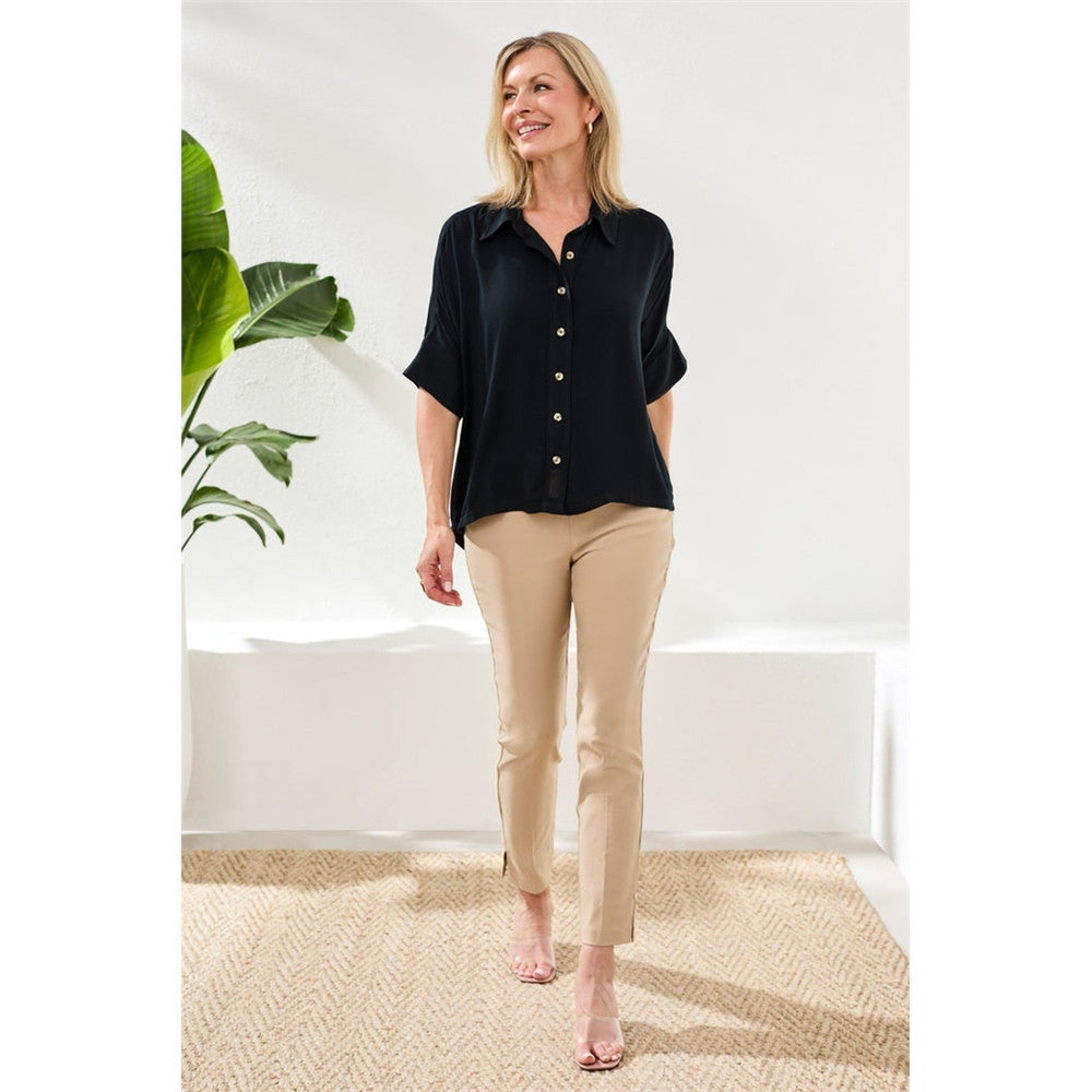 Blouse fluide boutonnée à manches courtes - Taille : XSMALL - Couleur : Noir