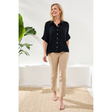 Blouse fluide boutonnée à manches courtes - Taille : XSMALL - Couleur : Noir