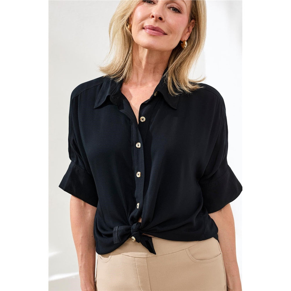 Blouse fluide boutonnée à manches courtes