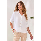 Blouse fluide boutonnée à manches courtes - Taille : XXLARGE - Couleur : Blanc
