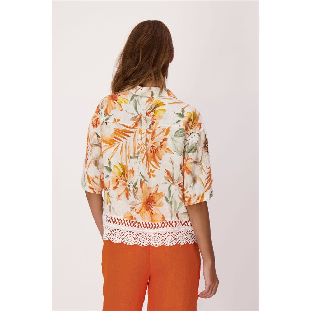 Blouse imprimée à détails de dentelle