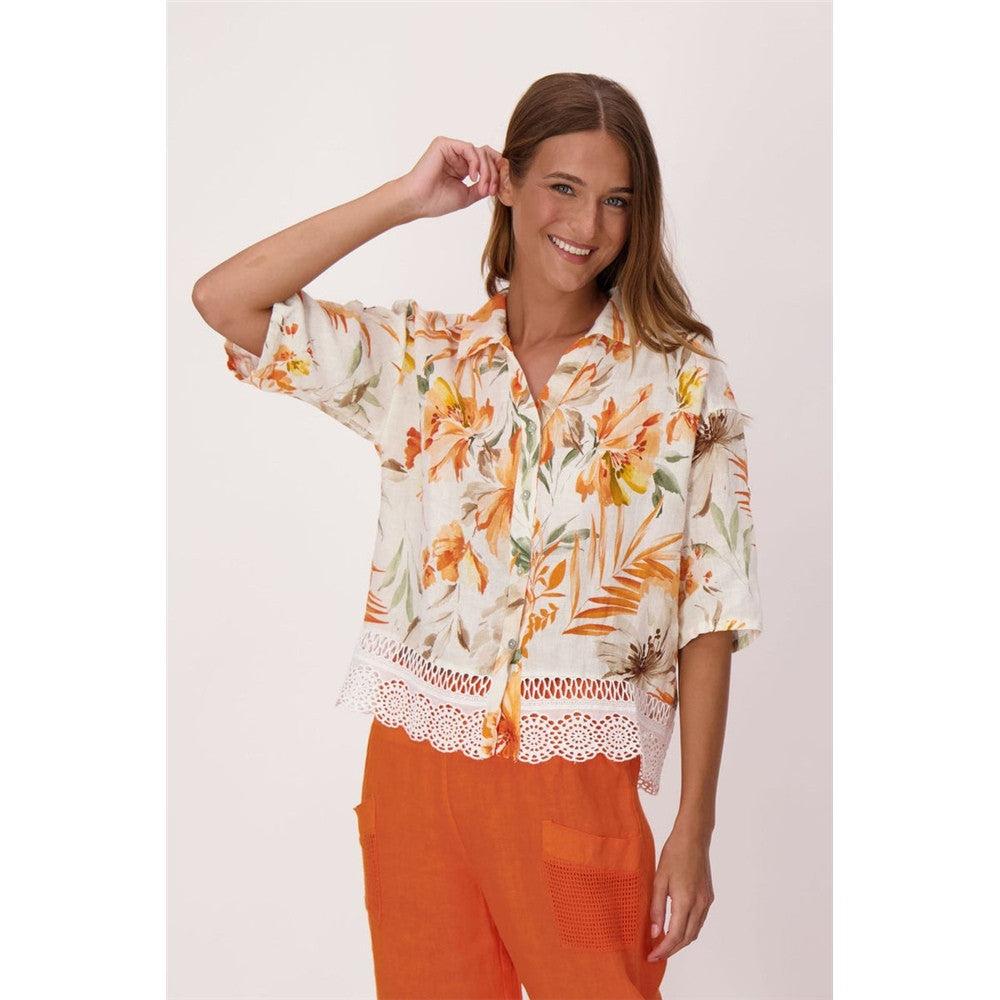 Blouse imprimée à détails de dentelle