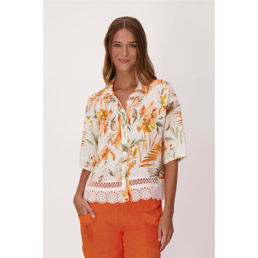 Blouse imprimée à détails de dentelle - Taille : MEDIUM - Couleur : Multi/Orange