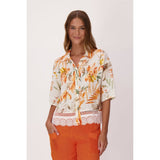 Blouse imprimée à détails de dentelle - Taille : MEDIUM - Couleur : Multi/Orange