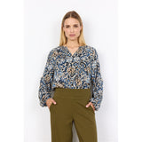 Blouse imprimée col V - Taille : XSMALL - Couleur : Bleu Nuit/Multi