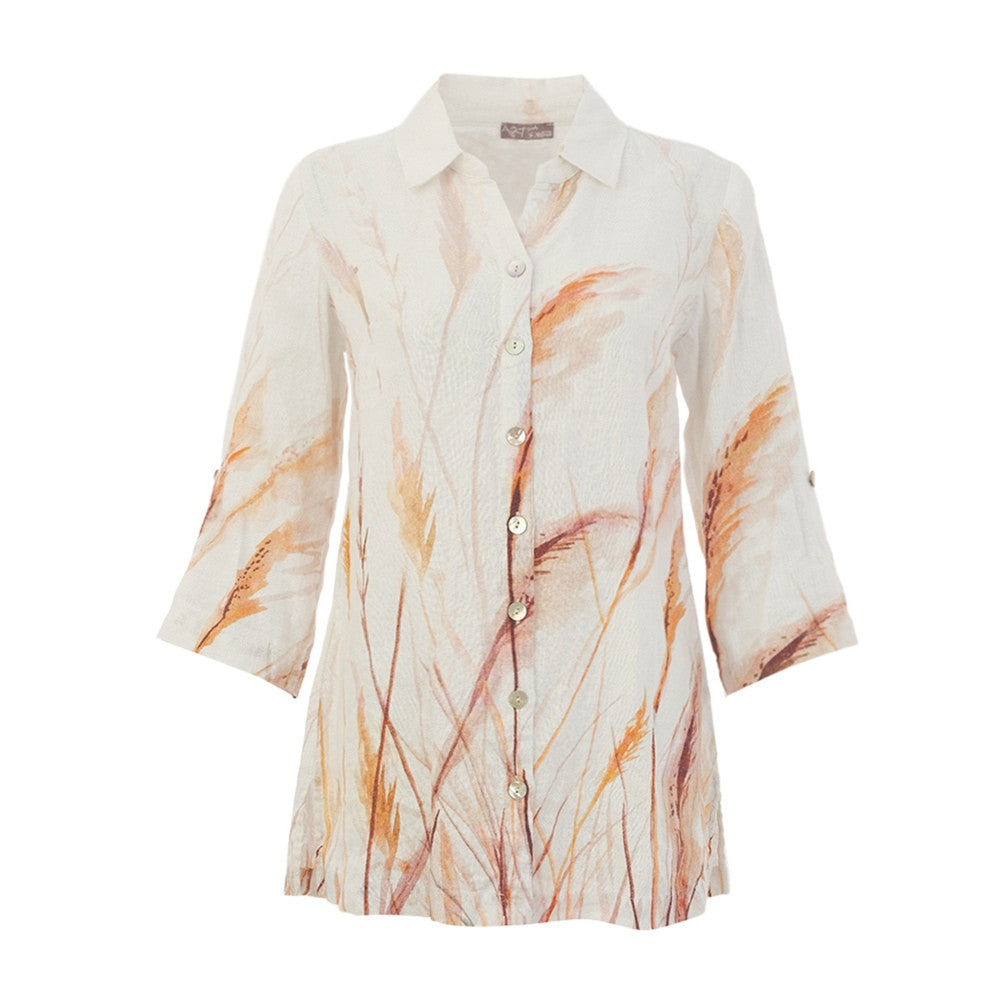 Blouse imprimée manches 3/4 - Taille : LARGE - Couleur : Naturel