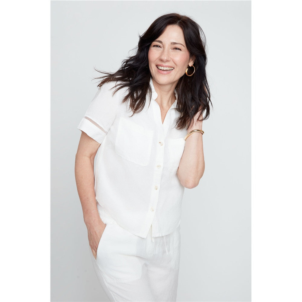 Blouse manches courtes avec détail ajouré - Taille : MEDIUM - Couleur : Crème