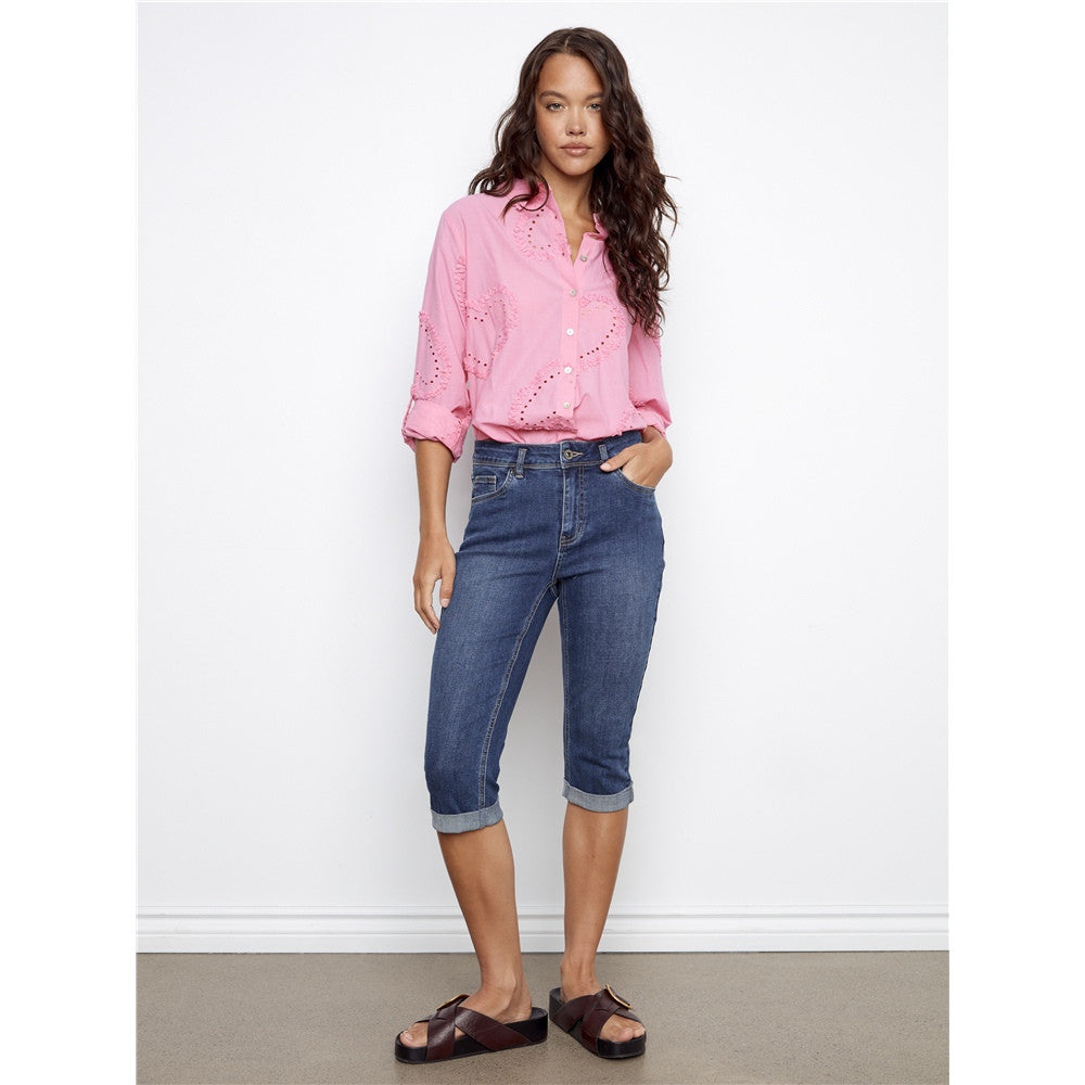 Blouse motifs brodés coeurs
