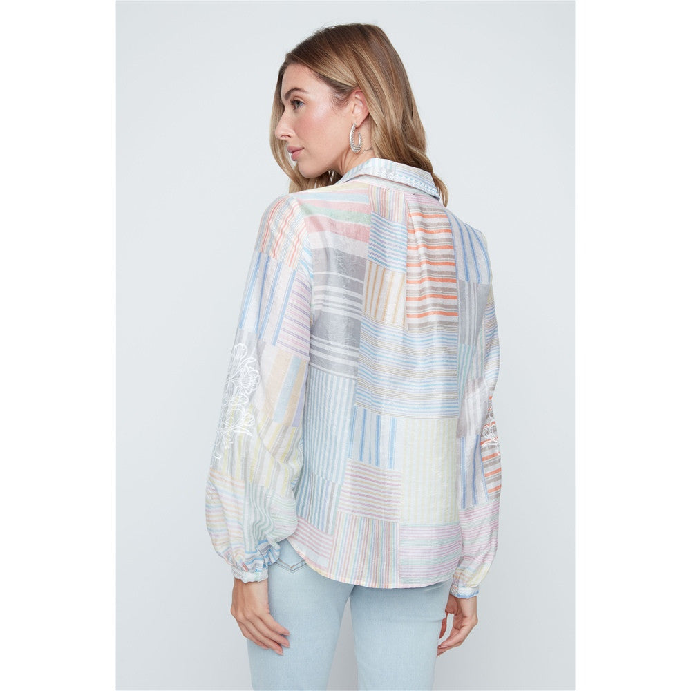 Blouse multirayures avec broderies