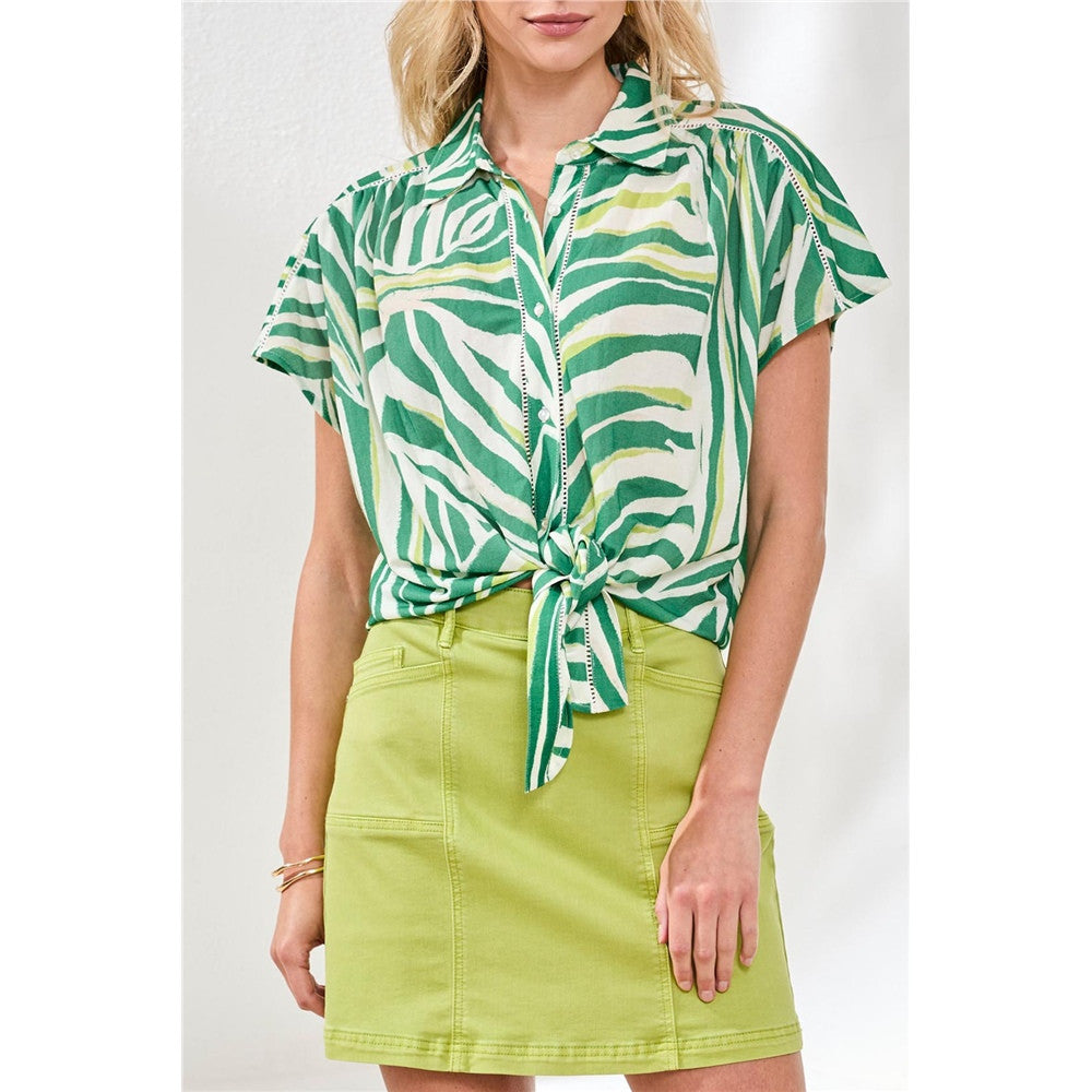 Blouse nouée imprimée - Taille : XSMALL - Couleur : Vert