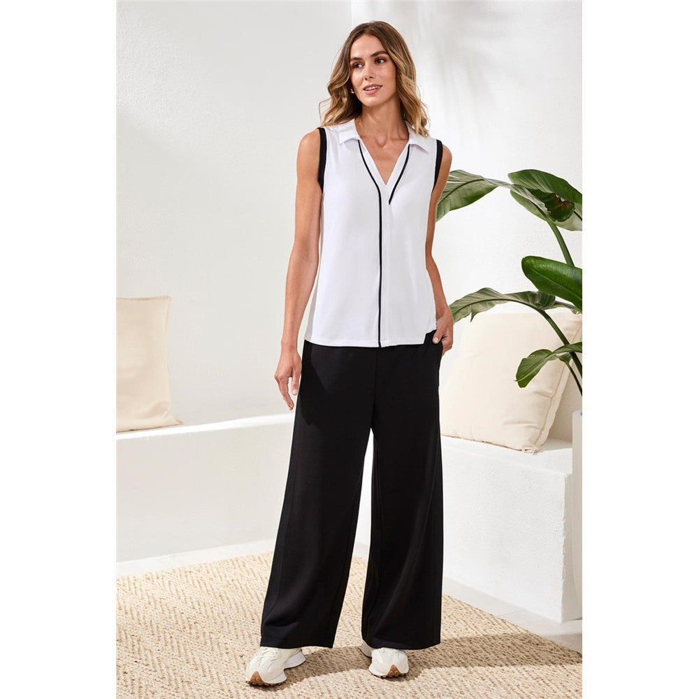 Blouse sans manches à détails contrastants - Taille : SMALL - Couleur : Blanc