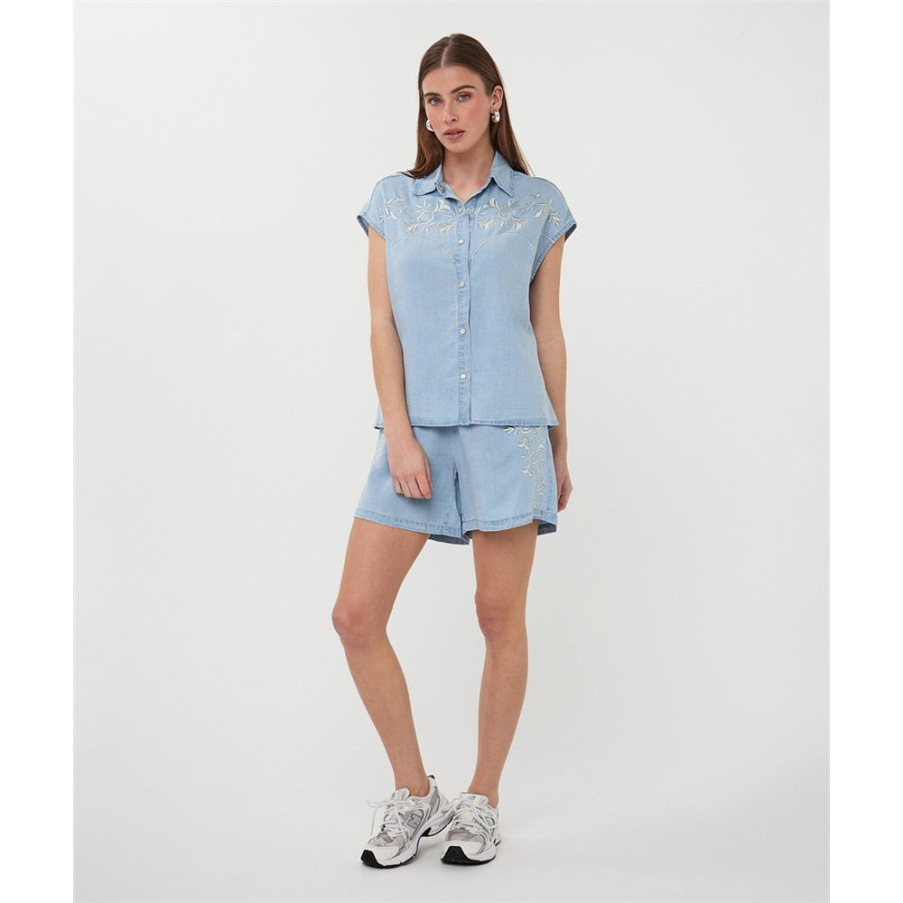Blouse sans manches brodée