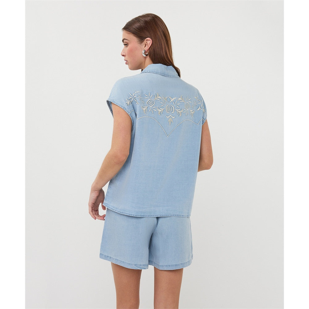Blouse sans manches brodée