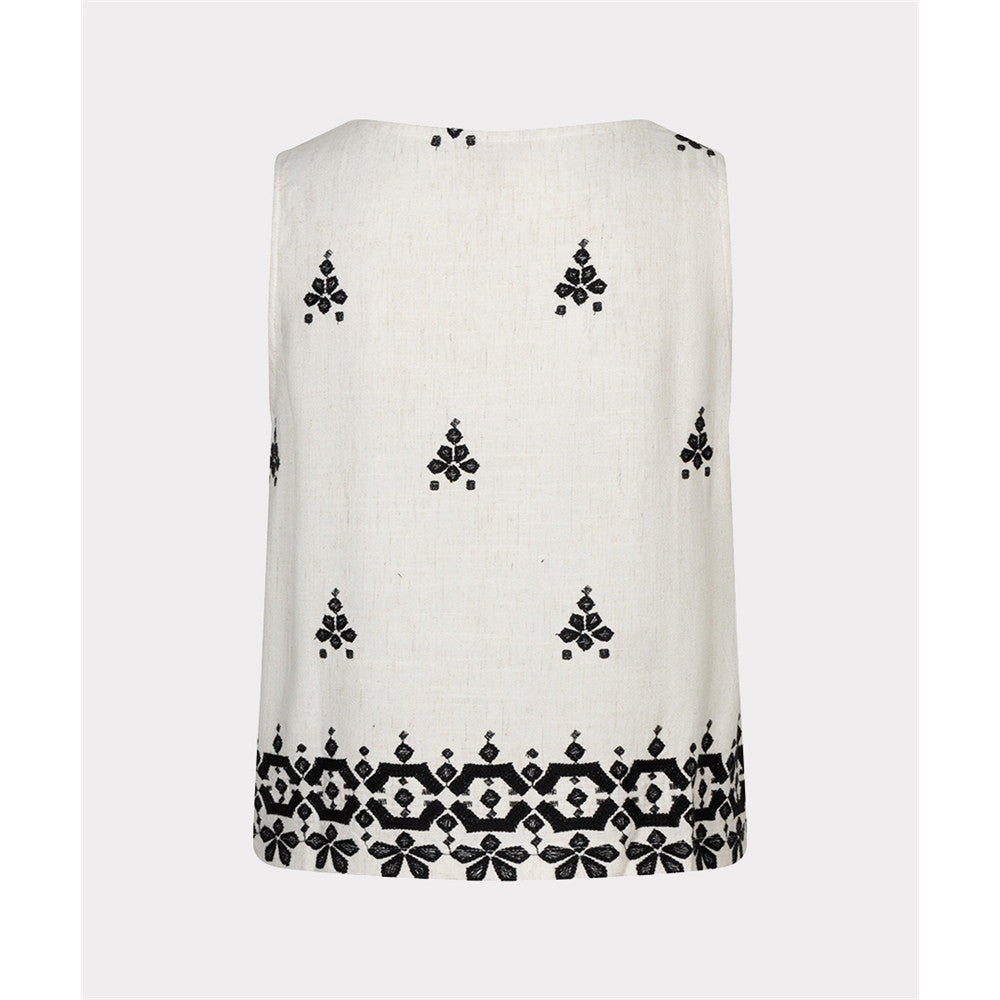 Blouse sans manches broderie contrastante
