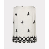 Blouse sans manches broderie contrastante