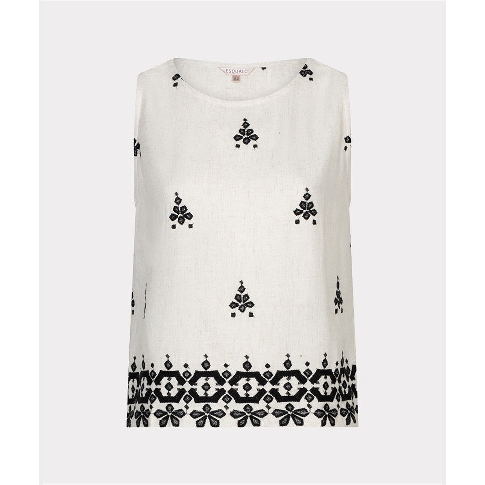 Blouse sans manches broderie contrastante