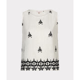 Blouse sans manches broderie contrastante