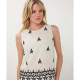 Blouse sans manches broderie contrastante - Taille : XLARGE - Couleur : Naturel