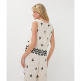 Blouse sans manches broderie contrastante