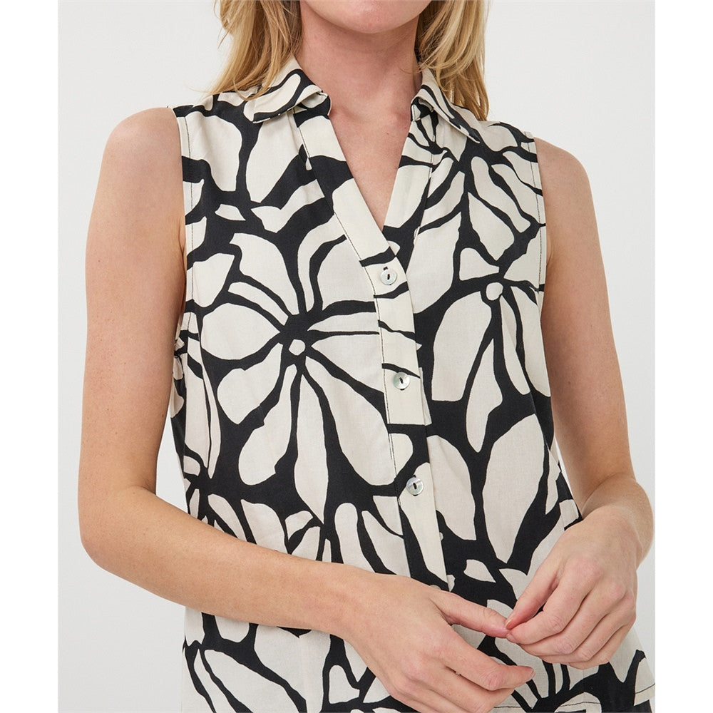 Blouse sans manches imprimée - Taille : LARGE - Couleur : Noir