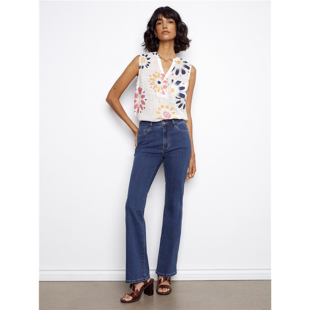 Blouse sans manches imprimée fleurs