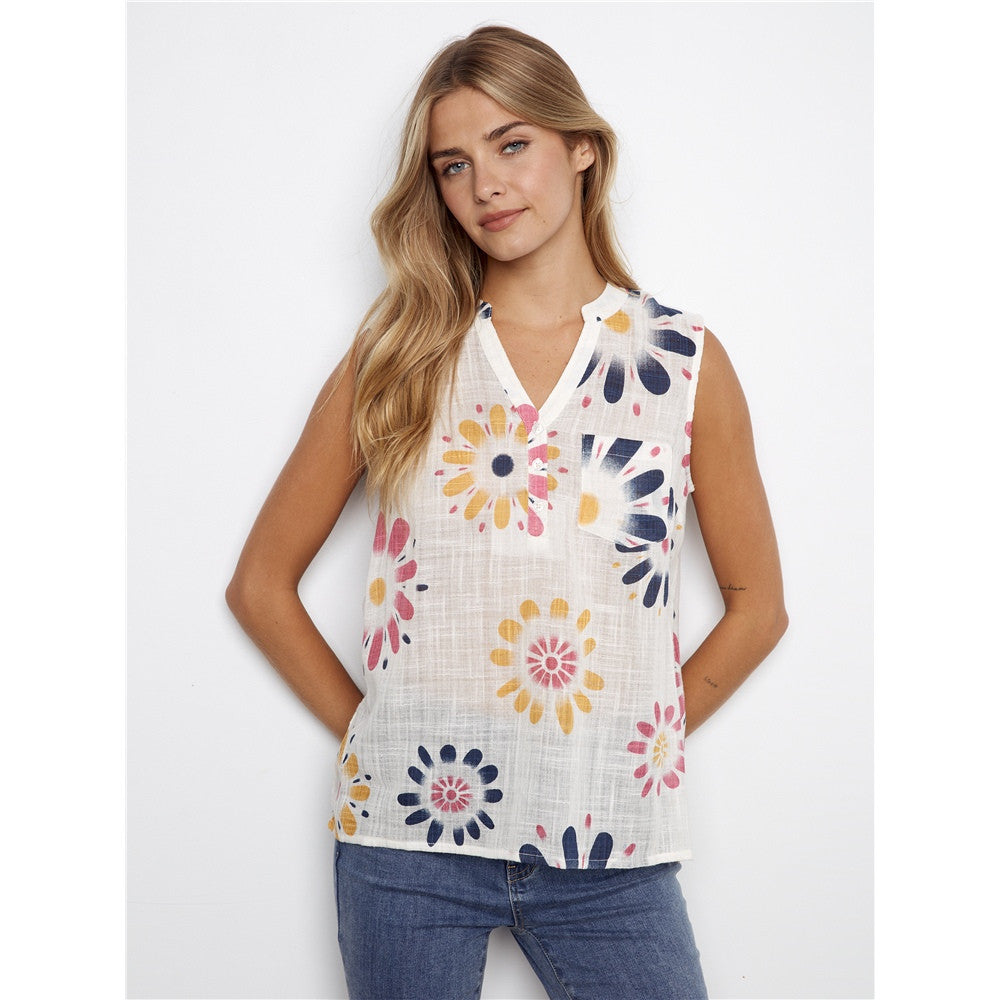 Blouse sans manches imprimée fleurs