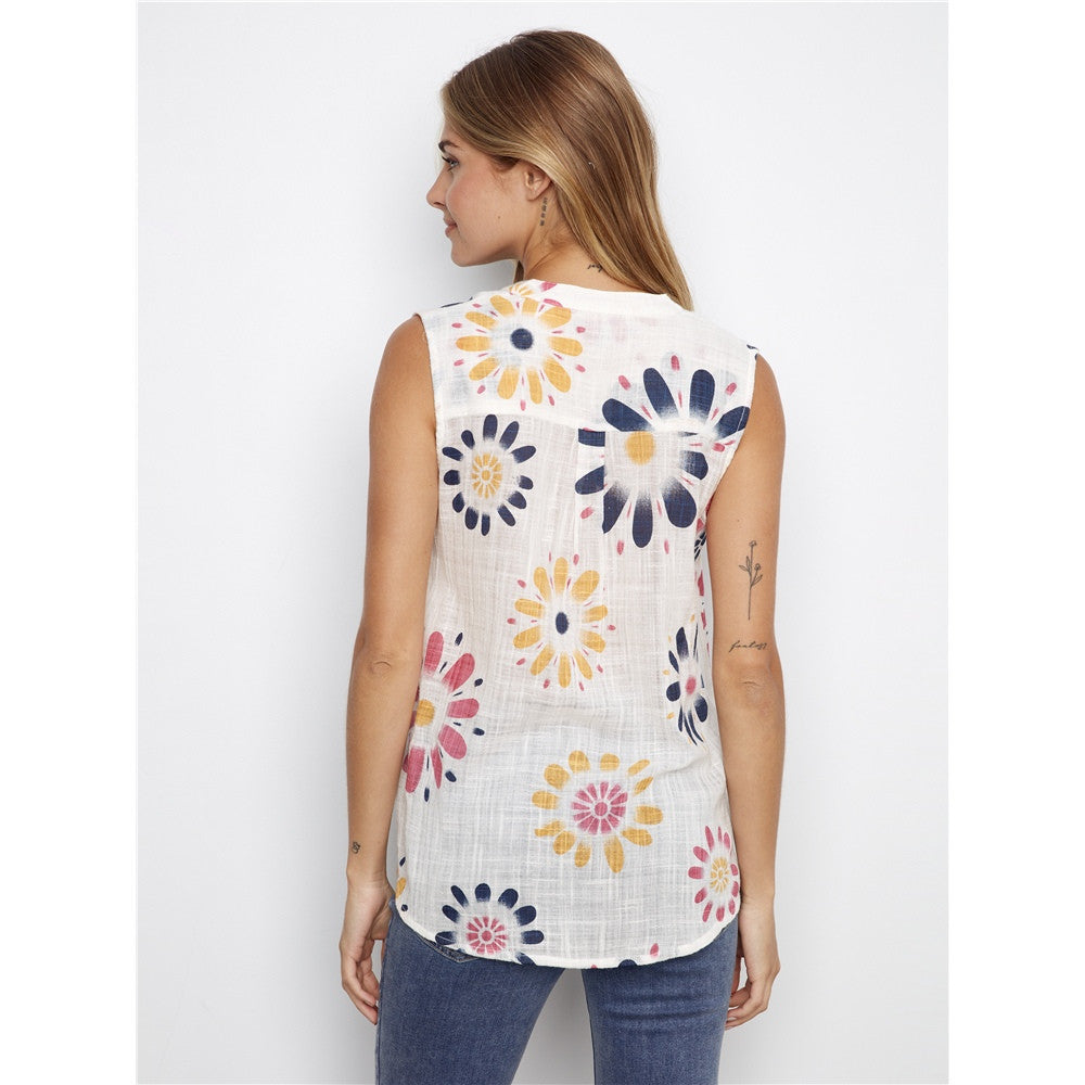 Blouse sans manches imprimée fleurs