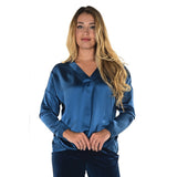 Blouse satiné col V - Taille : 6 - Couleur : Sarcelle