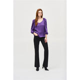 Blouse satinée avec col V - Taille : 6 - Couleur : Mauve