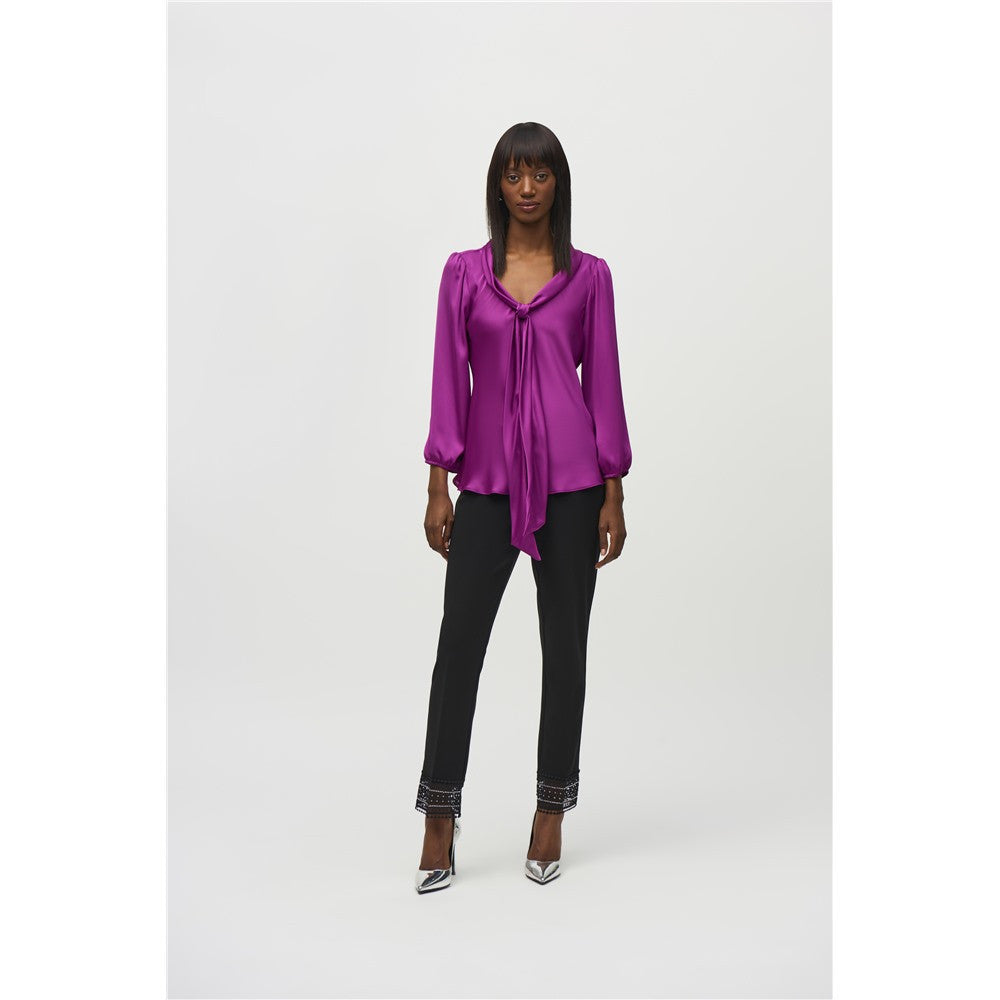 Blouse satinée avec noeud papillon - Taille : 6 - Couleur : Mauve