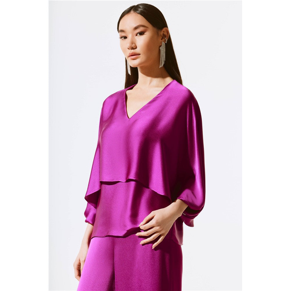 Blouse satinée & encolure en V - Taille : 6 - Couleur : Mauve