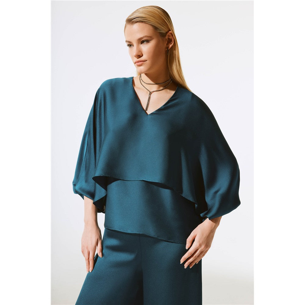 Blouse satinée & encolure en V - Taille : 10 - Couleur : Sarcelle