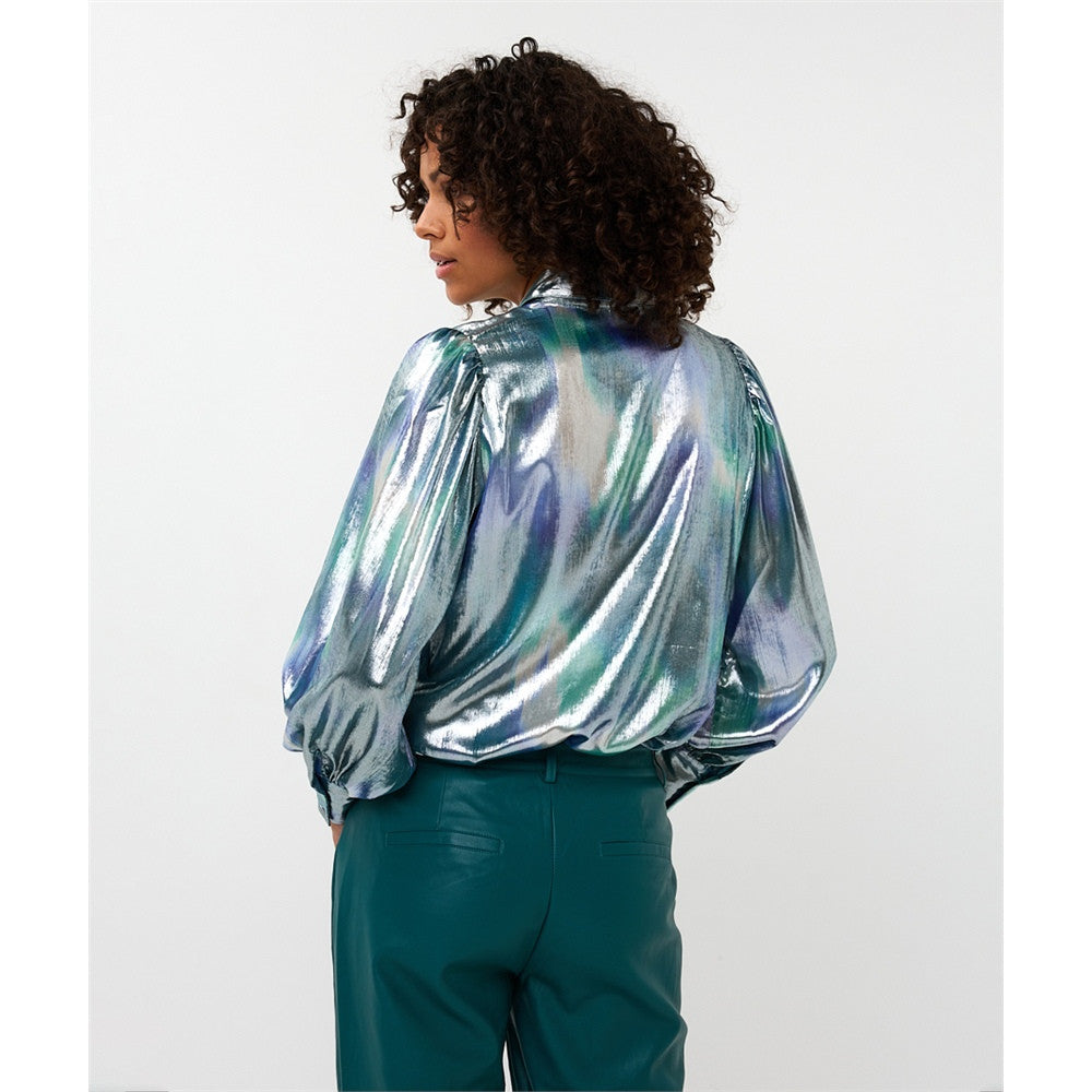 Blouse tissu métallique irisé