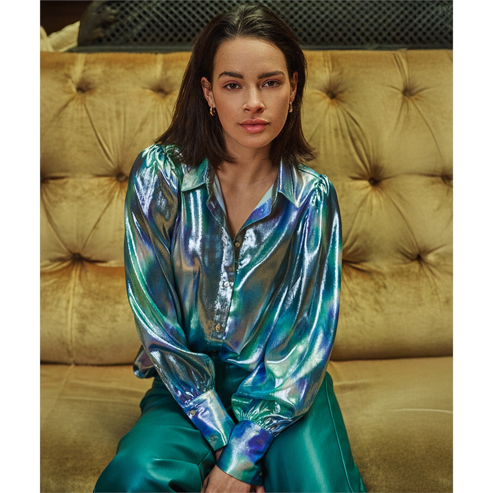 Blouse tissu métallique irisé